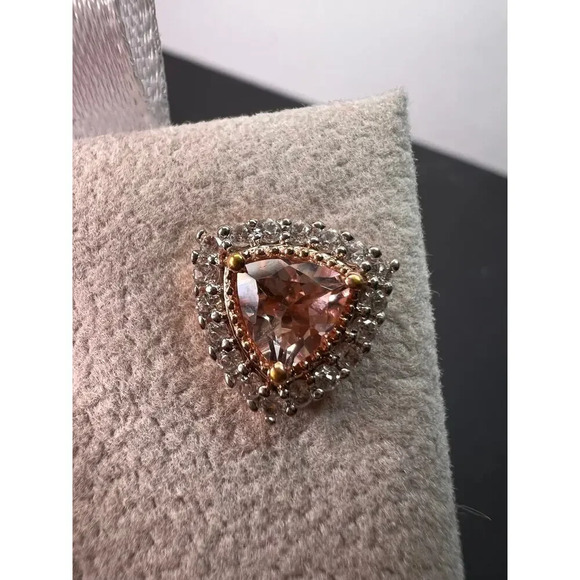 Morganite and zircon trillion halo rose gold over sterling stud earrings - Picture 8 of 10